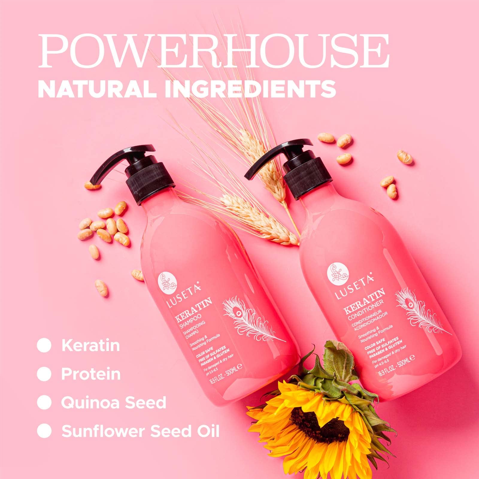 Luseta Keratin Smooth Shampoo & Conditioner Set, for Straight and Wavy Hair, 2 x 16.9 Oz